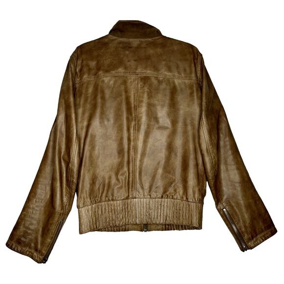 RARE ZARA Man Camel Brown Goat Leather Jacket Size Medium - Vintage - Picture 4 of 16